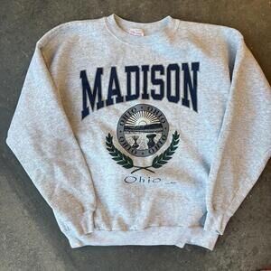Vintage Madison Ohio Crewneck Sweatshirt Mens Size Large Grey Blue 90s Hanes USA